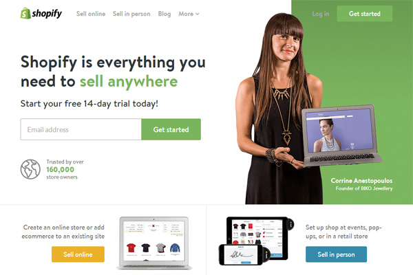 Shopify，一枚簡潔清新的國外電子商務(wù)平臺網(wǎng)站(圖1)